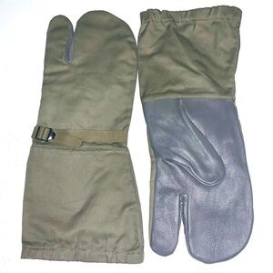 Vintage military style leather and canvas trigger finger mittens shooting gloves